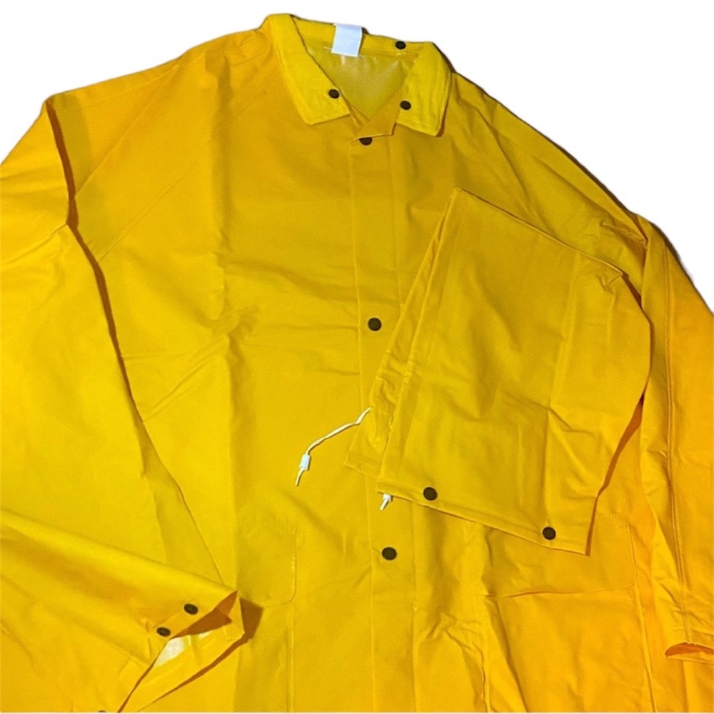 New! Yellow plastic men’s rain trench coat with corduroy collor.